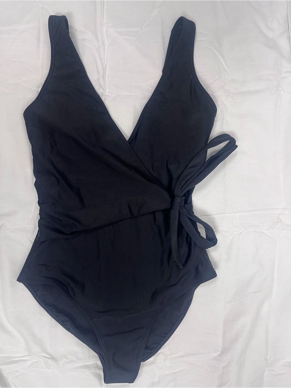 Fair Harbor Black Wrap one piece swimsuit size small new without tags
